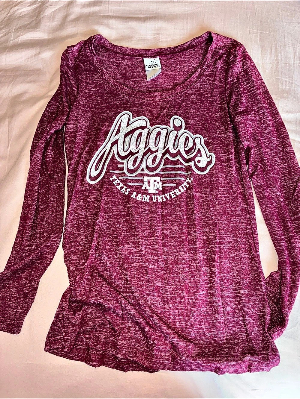 Creative Apparel Concepts Texas A&M Long Sleeve Aggies Graphic Tee in Pink Size